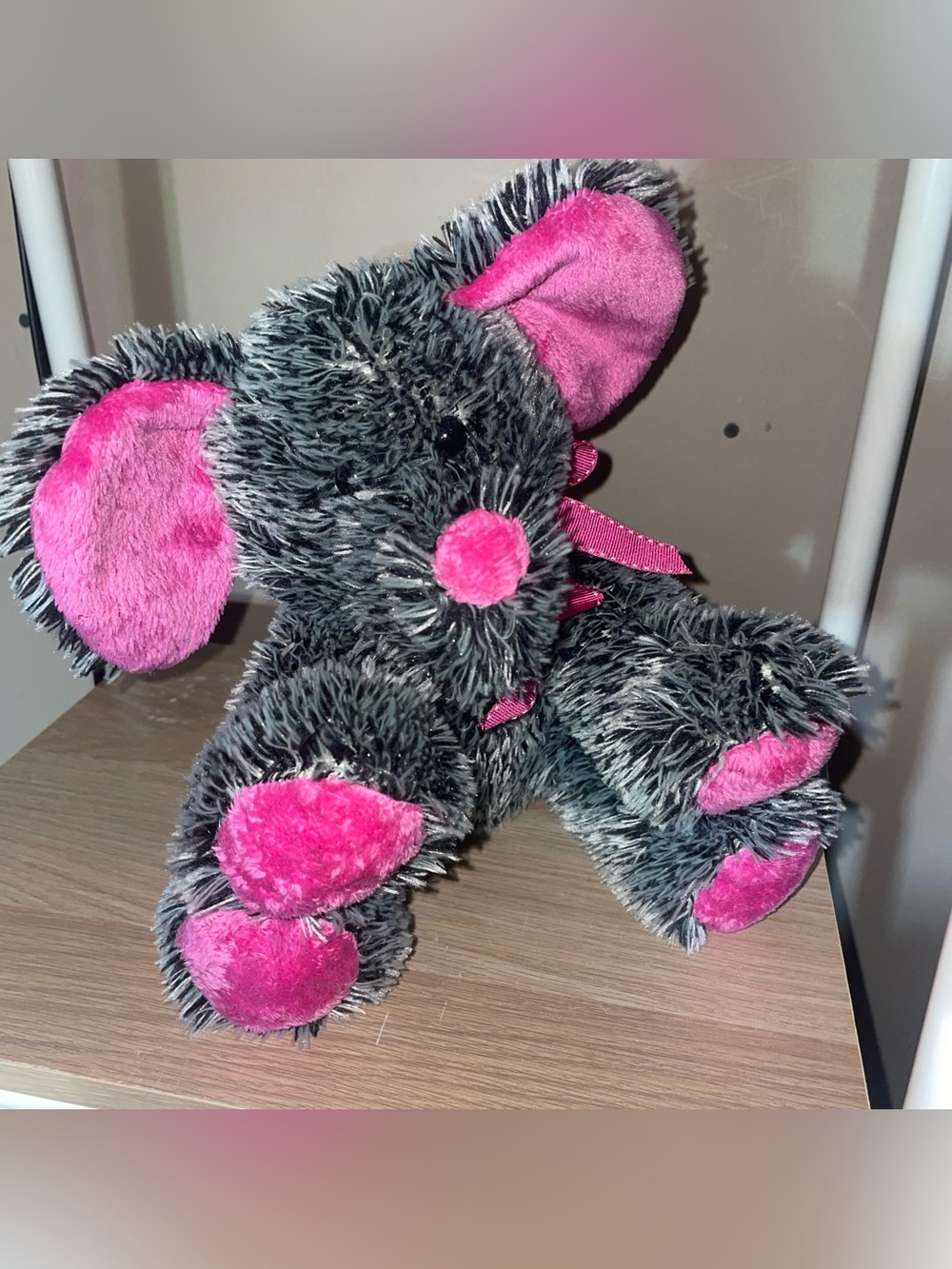 People pals ELEPHANT Gray Black Shaggy 10in Sitting Plush Hot Pink